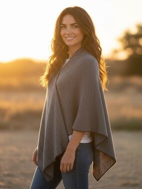 Fratelli Talli Gray Wool Alpaca Asymmetric Knit Poncho Cape OS